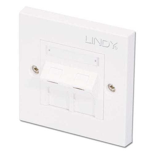 Lindy CAT6 Single Wall Plate with 2 x Angled RJ-45 Shuttered Socket, Unshielded