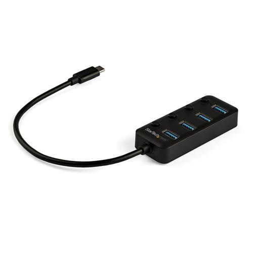 StarTech.com 4 Port USB C Hub - USB-C to 4x USB 3.0 Type-A Ports with Individual On/Off Port Switches - SuperSpeed 5Gbps USB 3.1/3.2 Gen 1 - USB Bus Powered - Portable - 25cm Attached Cable~4 Port USB C Hub - USB-C to 4x USB 3.0 Type-A Ports with Individual On/Off Port Switches - SuperSpeed USB 3.2 Gen 1 (5Gbps) - USB Bus Powered - Portable - 10 Attached Cable