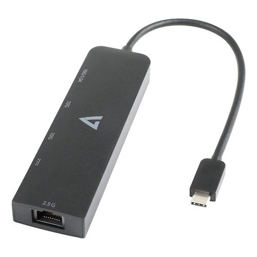 V7 2.5G Ethernet Adapter USB-C Male to USB A Female x 2, USB-C Female x1, RJ45 Female x1 Black