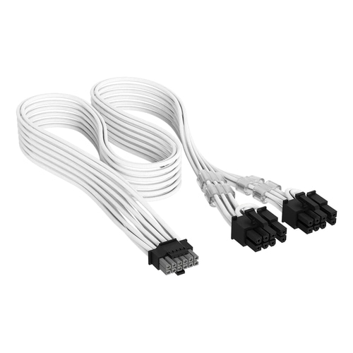 Corsair Elite Premium Individually Sleeved, PCIe 12V-2x6 to 2x 8-pin (6+2 split) PCIe Cable - White