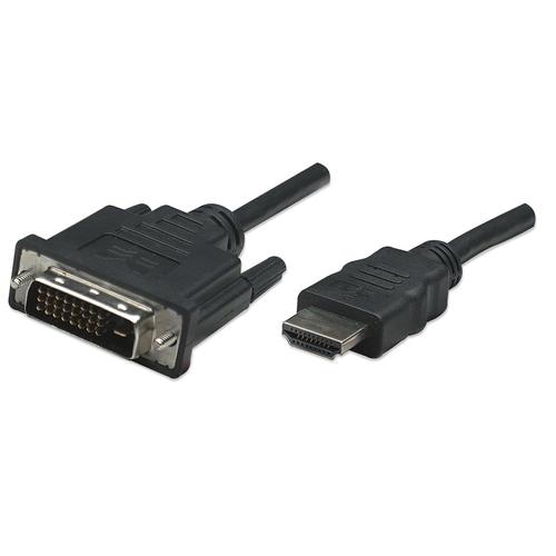 Manhattan HDMI to DVI-D 24+1 Cable, 1m, Male to Male, Black, Equivalent to HDDVIMM1M, Dual Link, Compatible with DVD-D, Lifetime Warranty, Polybag