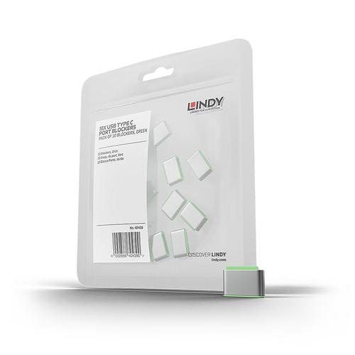 Lindy USB Type C Port Blockers, green, 10pcs
