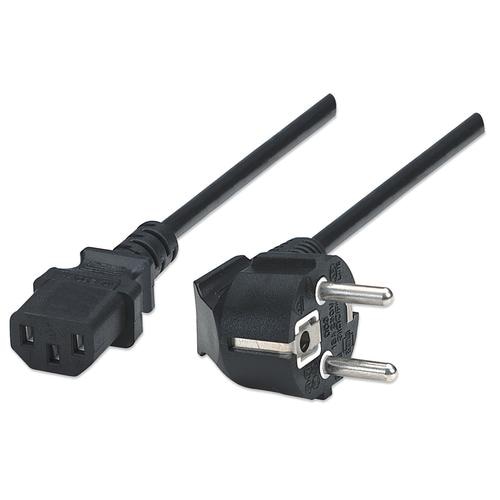 Manhattan Power Cord/Cable, Euro 2-pin plug (CEE 7/4) to C13 Female (kettle lead), 1.8m, 16A, Black, Lifetime Warranty, Polybag