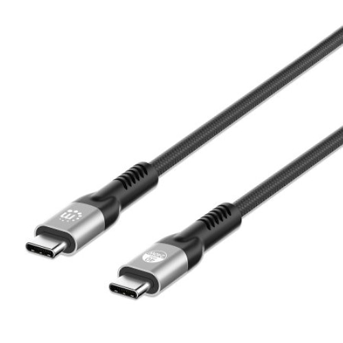 Manhattan USB-C to USB-C Cable (240W), 1m, Male to Male, Black, Thunderbolt 4, 40 Gbps (USB4 Gen 3x2), Extended Power Range (EPR) charging up to 240W (Note additional USB-C 240W wall charger needed), Backwards compatible to Thunderbolt 3, Lifetime Warranty, Polybag
