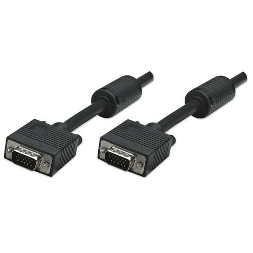 Manhattan VGA Monitor Cable (with Ferrite Cores), 1.8m, Black, Male to Male, HD15, Cable of higher SVGA Specification (fully compatible), Shielding with Ferrite Cores helps minimise EMI interference for improved video transmission, Lifetime Warranty, Polybag