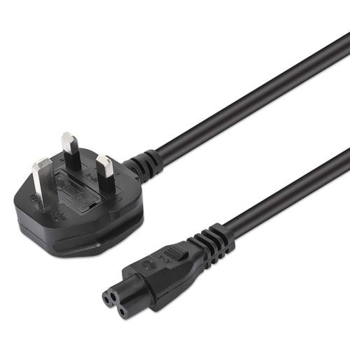 Manhattan Power Cord/Cable, UK 3-pin plug to C5 Female (cloverleaf/triangular), 1.8m, 16A, Lead, Lifetime Warranty