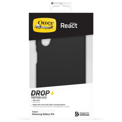OtterBox React Case for Galaxy A14, Shockproof, Drop proof, Ultra-Slim, Protective Thin Case, Tested to Military Standard, Antimicrobial Protection, Black