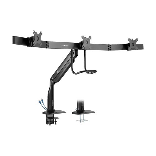 Tripp Lite DMPDT1732AM Safe-IT Precision-Placement Triple-Display Desk Clamp/Grommet with premium gas spring arm and Antimicrobial Tape for 17 to 32 Displays