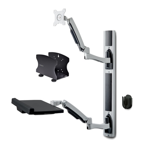 StarTech.com Wall Mount Workstation, VESA Mount For 32 Monitors (22lb/10kg), Fully Articulating Single Monitor Mount & Keyboard Tray w/Desktop Computer/PC Bracket, Standing Desk