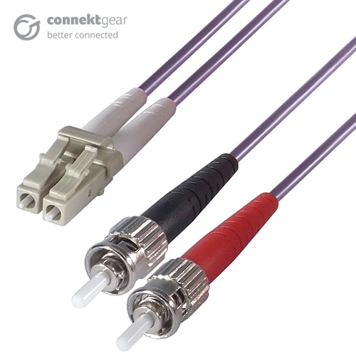 connektgear 3m Duplex Fibre Optic Multi-Mode Cable OM4 50/125 Micron LC to ST Purple