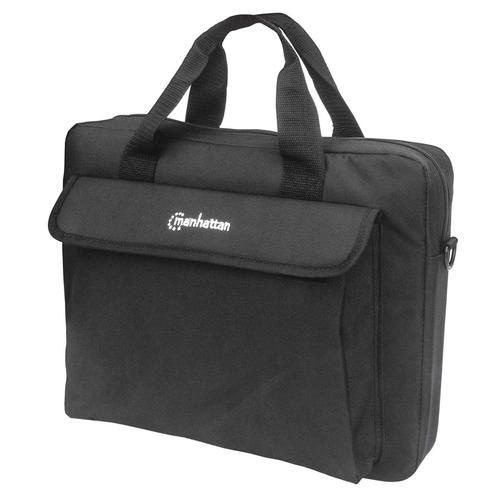 Manhattan London Laptop Bag 14.1, Top Loader, Black, LOW COST, Accessories Pocket, Shoulder Strap (removable), Notebook Case, Three Year Warranty