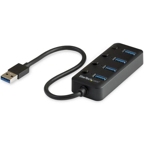 StarTech.com 4 Port USB 3.0 Hub - USB-A to 4x USB 3.0 Type-A with Individual On/Off Port Switches - SuperSpeed 5Gbps USB 3.1/3.2 Gen 1 - USB Bus Powered - Portable - 25cm Attached Cable~4 Port USB 3.0 Hub - USB-A to 4x USB 3.0 Type-A with Individual On/Off Port Switches - SuperSpeed USB 3.2 Gen 1 (5Gbps) - USB Bus Powered - Portable - 9.8 Attached Cable