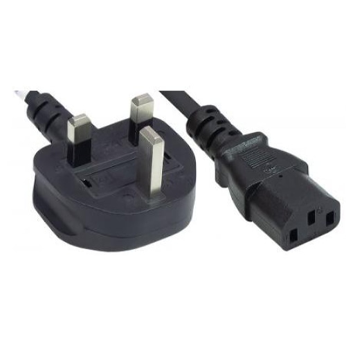 Manhattan Power Cord/Cable, UK 3-pin plug to C13 Female (kettle lead), 1.8m, 10A, Black, Lifetime Warranty, Polybag