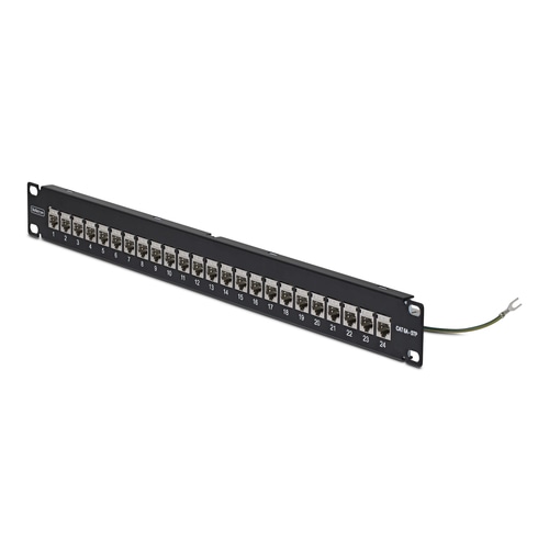 StarTech.com 24 Port 1U Feed Through Patch Panel with Cable Management Bar, Rackmount Shielded Cat6a Ethernet Patch Panel with RJ45 STP Inline Couplers