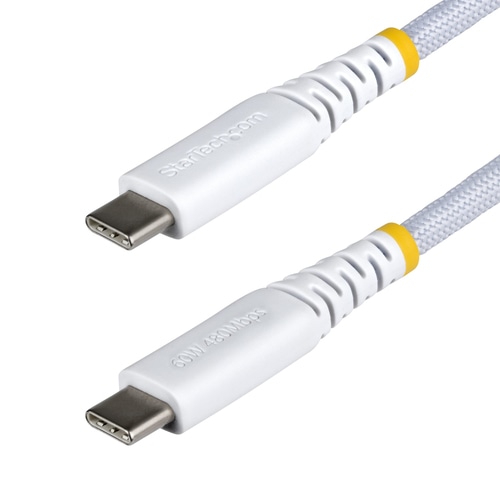 StarTech.com 2m (6ft) White USB-C Charging Cable, 60W (3A) PD, Dual-Layer Braided Nylon/TPE Jacket, Rugged USB C Charging Cord, USB 2.0 Laptop Charger Cable
