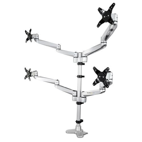 StarTech.com Desk Mount Quad Monitor Arm  Premium Articulating VESA 4 Monitor Mount 2x2 up to 30  Ergonomic Height Adjustable Pole Mount - Tilt/Swivel/Rotate - C-Clamp/Grommet - Silver