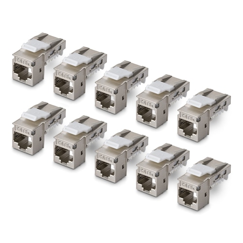 StarTech.com Shielded Cat6a Keystone Jack, 10-Pack RJ45 Ethernet Keystone Jacks, STP Cat6a Wall Jack, 90-Degree Toolless