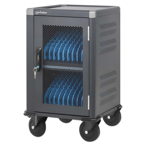 Manhattan iPad to 13, MacBook Air to 13 & Chromebook 14 20-bay Charging Trolley/Cart via USB-C (30W), Also other tablets/smartphones (with device to USB-C cable), Bays 330x25x235mm, USB-C charging cables included, Cabinet