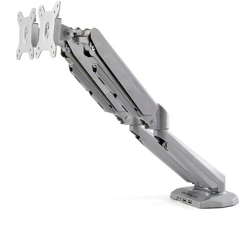 StarTech.com Desk Mount Dual Monitor Arm with USB & Audio - Desk Clamp VESA Mount for up to 32 inch Displays - 2x USB, 2x 3.5mm audio - Ergonomic Full Motion Dual Monitor Arm - Silver