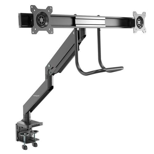 StarTech.com Desk Mount Dual Monitor Arm - Ergonomic Dual Monitor VESA Mount 32 (17.6lb) Displays - Crossbar Handle for Synchronized Full Motion - Height Adjustable - C-Clamp/Grommet