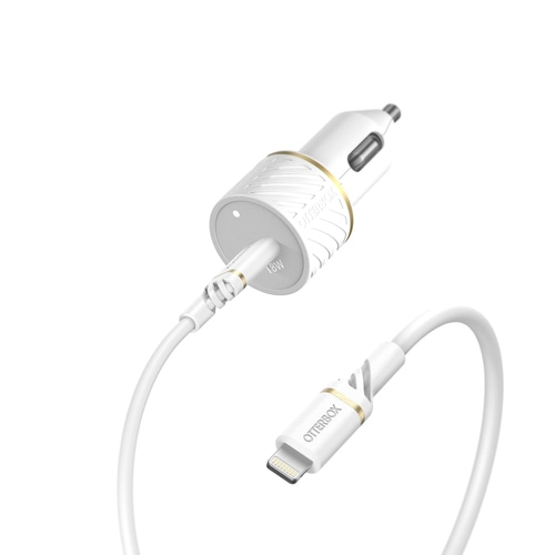 OtterBox Car Charger Bundle USB C 18W USB PD + USB C-Lightning Cable 1M, Cloud Dust White