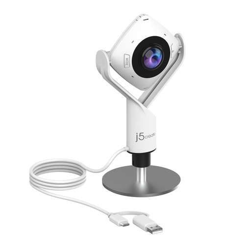 j5create JVCU360 360 All Around Webcam, 1080p Video Capture Resolution, White and Black