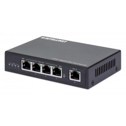 Intellinet 4-Port Gigabit Ultra PoE Extender, Adds up to 100 m (328 ft.) to PoE Range, 90 W PoE Power Budget, Four PSE Ports with up to 30 W Output, IEEE 802.3bt/at/af Compliant, Metal Housing