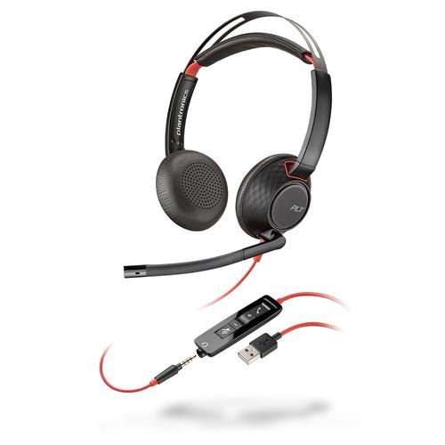 POLY Blackwire C5220 Headset Wired Head-band Office/Call center USB Type-A Black, Red