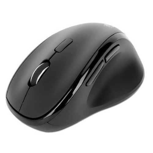 Manhattan Ergonomic Wireless Mouse, Right Handed, Adjustable 800/1200/1600dpi, 2.4Ghz (up to 10m), Six Button with Scroll Wheel, Combo USB=A and USB-C receiver, Black, AA battery (included), Three Year Warranty, Retail Box