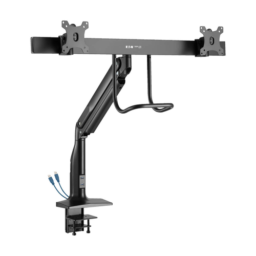 Tripp Lite DMPDD1735AM Safe-IT Precision-Placement Dual-Display Desk Clamp or Grommet with Antimicrobial Tape for 17 to 35 Displays, USB Ports