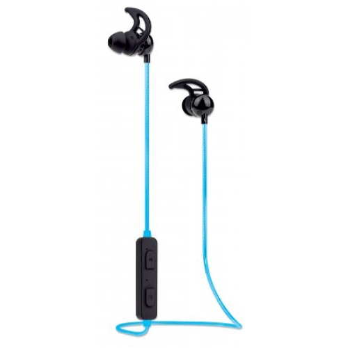 Manhattan Bluetooth In-Ear Headset (Clearance Pricing), Multi Coloured Cable Light, Omnidirectional Mic, Integrated Controls, Ear Hook for Secure Fit, 5 hour usage time (approx), Max Range 10m, Bluetooth v4.0, Rainproof, USB-A charging cable incl, 3 Year Warranty