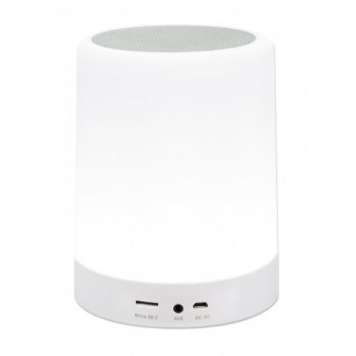 Manhattan Sound Science Bluetooth Speaker (Clearance Pricing), 5 hour Playback time, Range 10m, microSD card reader (32GB), Aux 3.5mm connector, Output 3W, USB-A charging cable included, 1200mAH battery, Bluetooth v5, Built-in hanger, White, 3 Year Warranty,Boxed