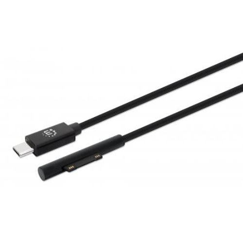 Manhattan USB-C to Surface Connect Cable, 1.8m, Male to Male. 15V/3A, Black, Lifetime Warranty, Polybag