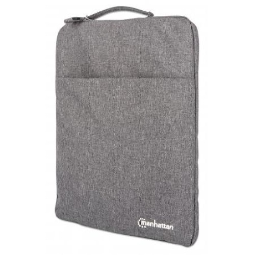 Manhattan Seattle Laptop Sleeve 15.6, Grey, Padded, Extra Soft Internal Cushioning, Main Compartment with double zips, Zippered Front Pocket, Carry Loop, Water Resistant and Durable, Notebook Slipcase, Three Year Warranty