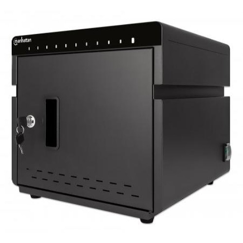 Manhattan Charging Cabinet/Cart via USB-C x10 Devices Desktop, Power Delivery 18W per port (180W total), Suitable for iPads/other tablets/phones, Bays 264x22x235mm, Device charging cables not included, Silent Ventilation, Lockable (2 keys), EU & UK power cords