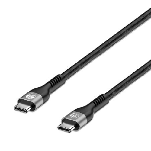 Manhattan USB-C to USB-C Cable (240W), 2m, Male to Male, Black, 480 Mbps (USB 2.0), Extended Power Range (EPR) charging up to 240W (Note additional USB-C 240W wall charger needed), Lifetime Warranty, Polybag