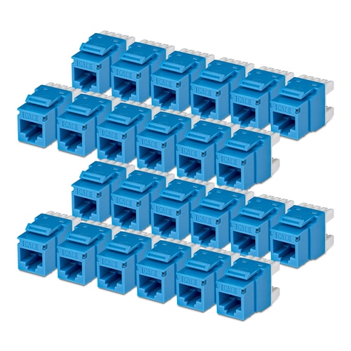 StarTech.com Cat6 Keystone Jack, 24-Pack RJ45 Ethernet Keystone Jacks, UTP Cat6 Wall Jack, 180-Degree 110 Punch Down, Blue