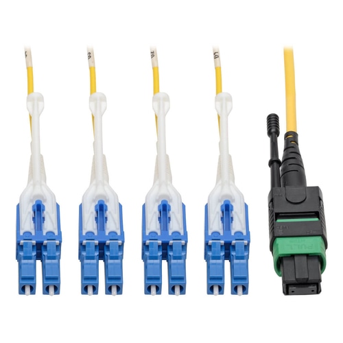 Tripp Lite N390-01M-8LC-AP MTP/MPO (APC) to 4xLC (UPC) Singlemode Breakout Patch Cable, 40/100 GbE, QSFP+ 40GBASE-PLR4, Plenum, Yellow, 1 m (3.3 ft.)