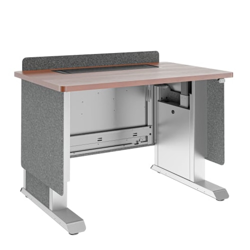 Middle Atlantic Products Forum Lectern, 42 Wide, Electrically Height Adjustable, Wilsonart Biltmore Cherry, Magnesium Powdercoat, Charcoal Gray Felt with Power for UK