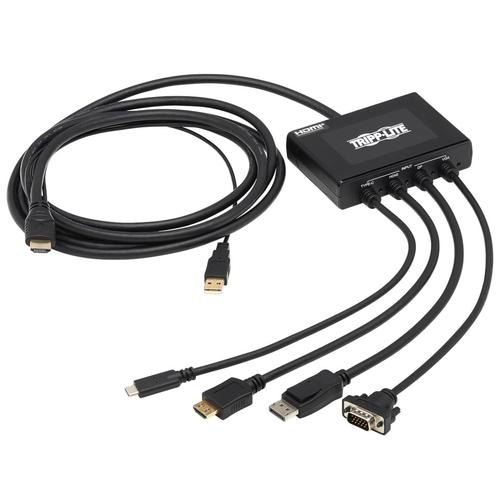 Tripp Lite B321-4X1-HDVC 4-Port Presentation Adapter, 4K 60 Hz (4:4:4) HDMI, DP, USB-C and 1080p VGA to HDMI, Built-In Cables
