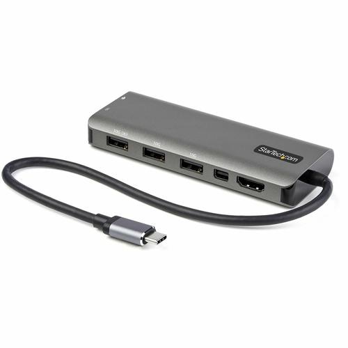 StarTech.com USB C Multiport Adapter - USB-C to HDMI or Mini DisplayPort 4K 60Hz, 100W Power Delivery Pass-Through, 4-Port 10Gbps USB Hub - USB Type-C Mini Dock - w/ 12 Attached Cable