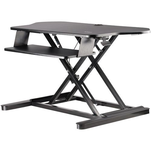 StarTech.com Corner Sit Stand Desk Converter with Keyboard Tray - Large Surface (35 x 21) - Height Adjustable Ergonomic Desktop/Tabletop Standing Workstation - Supports Dual Monitors