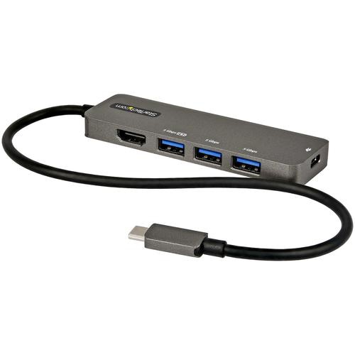 StarTech.com USB C Multiport Adapter - USB-C to HDMI 2.0b 4K 60Hz (HDR10), 100W Power Delivery Pass-Through, 4-Port USB 3.0 Hub - USB Type-C Mini Dock - 12 (30cm) Long Attached Cable