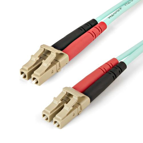 StarTech.com Aqua OM4 Duplex Multimode Fiber Optic Cable - 100 Gb - 50/125 - LSZH - LC/LC - 5 m~5m (15ft) LC/UPC to LC/UPC OM4 Multimode Fiber Optic Cable, 50/125m LOMMF/VCSEL Zipcord Fiber, 100G Networks, Low Insertion Loss, LSZH Fiber Patch Cord