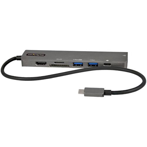 StarTech.com USB C Multiport Adapter - USB-C to 4K 60Hz HDMI 2.0, 100W Power Delivery Pass-through, SD/MicroSD, 2-Port USB 3.0 Hub, GbE - USB Type-C Mini Dock - 12 Long Attached Cable