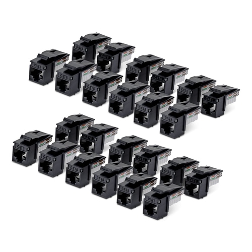 StarTech.com Cat6 Keystone Jack, 24-Pack RJ45 Ethernet Keystone Jacks, UTP Cat6 Wall Jack, 90-Degree 110 Punch Down, Black