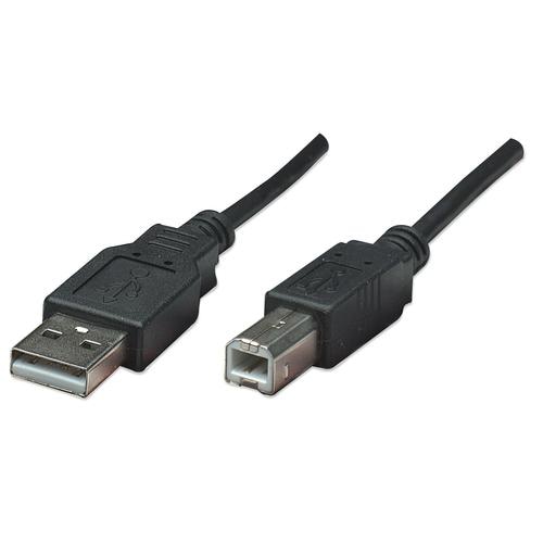 Manhattan USB-A to USB-B Cable, 0.5m, Male to Male, 480 Mbps (USB 2.0), Equivalent to USB2HAB50CM, Hi-Speed USB, Black, Lifetime Warranty, Polybag