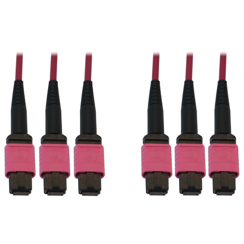 Tripp Lite N858B-15M-3X8MG 40/100/400G Multimode 50/125 OM4 Fiber Optic Cable (3x8F MTP/MPO-PC F/F), LSZH, Magenta, 15 m (49.2 ft.)