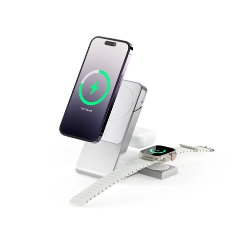 ALOGIC Matrix+ 3-in-1 Magnetic Charging Dock with Apple Watch Charger for iPhone 16-12 , Apple Watch, Airpods , Charging Station for Apple Devices with 5000mAH Wireless Power Bank & 30W Multi Country Power Adapter.