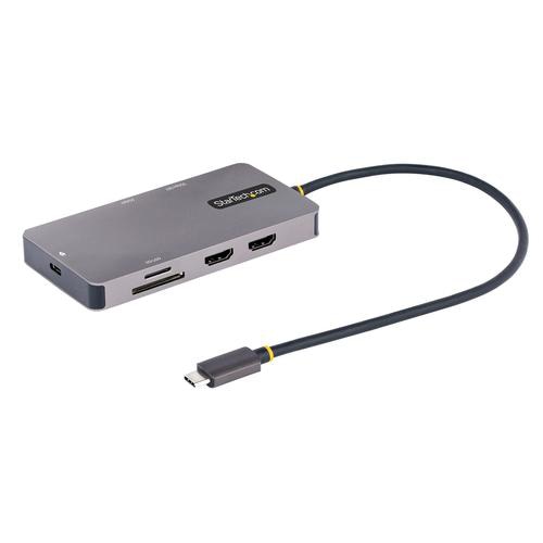 StarTech.com USB C Multiport Adapter, Dual HDMI Video, 4K 60Hz, 2Pt 5Gbps USB-A Hub, 100W Power Delivery Pass-Through/GbE/SD/MicroSD, 12/30cm Cable, Travel Dock, Laptop Docking Station